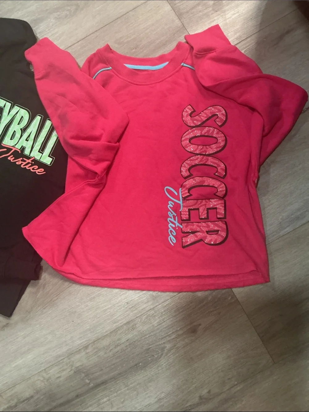 Justice Black & Hot Pink Long Sleeve 'Volleyball' and 'Soccer' Graphic Tees